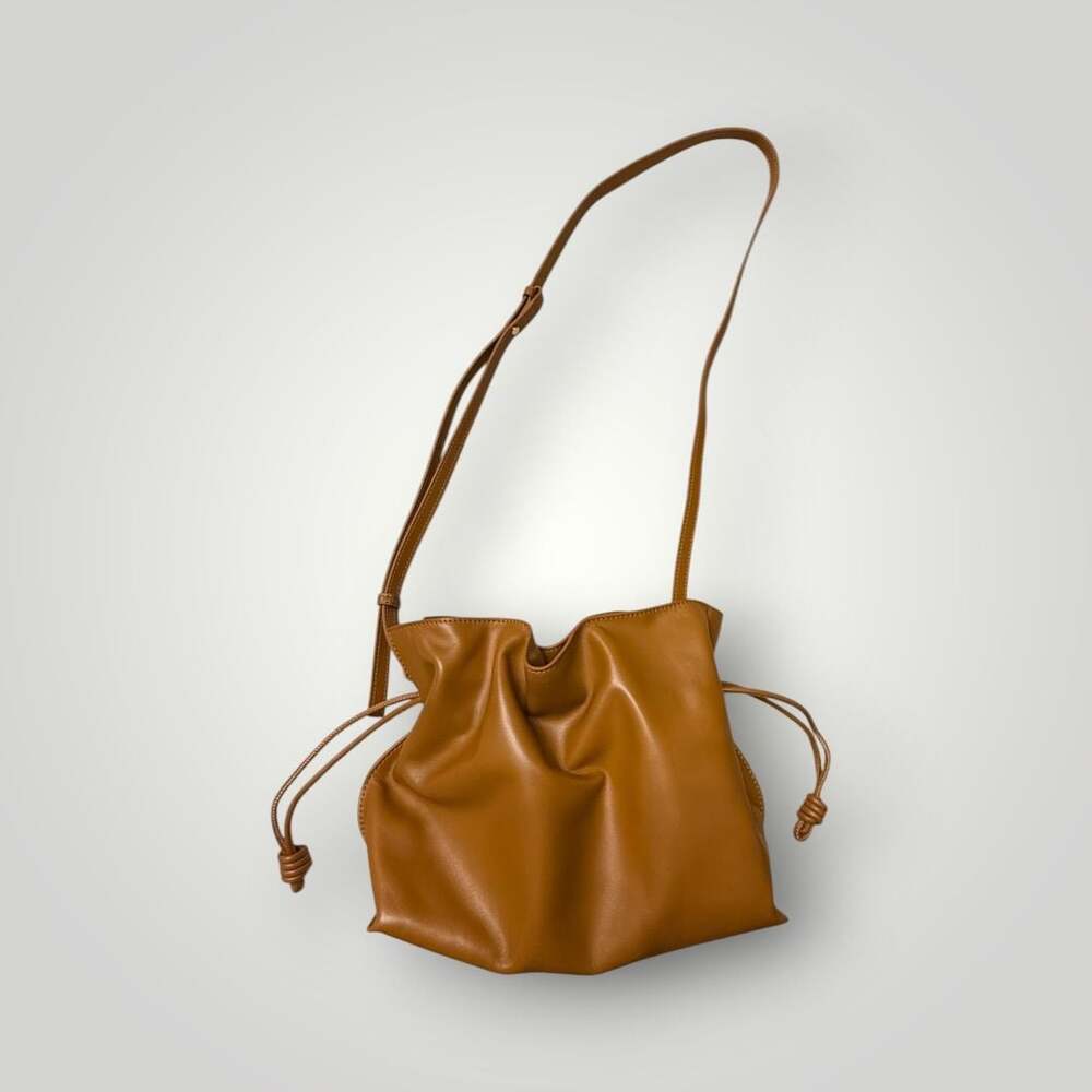 Quince Soft Italian Leather Drawstring Pouch Shoulder Bag: Camel